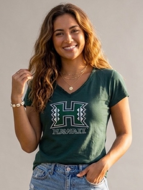 Tops - Green Hawaii Logo V-Neck Tee. Size: Large